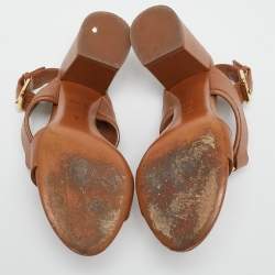 Pre Owned Louis Vuitton Brown Leather Horizon Ankle Strap Sandals Size 38.5