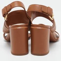 Pre Owned Louis Vuitton Brown Leather Horizon Ankle Strap Sandals Size 38.5