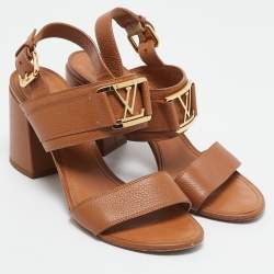 Pre Owned Louis Vuitton Brown Leather Horizon Ankle Strap Sandals Size 38.5
