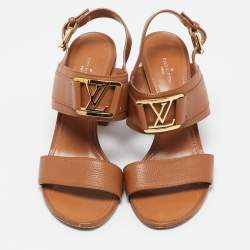 Pre Owned Louis Vuitton Brown Leather Horizon Ankle Strap Sandals Size 38.5