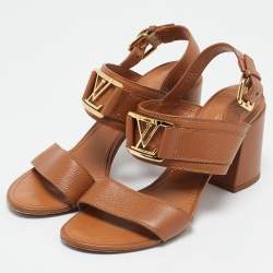 Pre Owned Louis Vuitton Brown Leather Horizon Ankle Strap Sandals Size 38.5