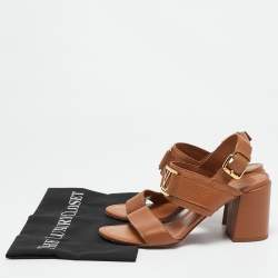 Pre Owned Louis Vuitton Brown Leather Horizon Ankle Strap Sandals Size 38.5