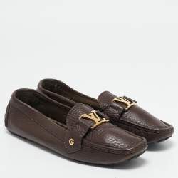 Louis Vuitton Brown Leather Oxford Slip On Loafers Size 38