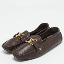 Louis Vuitton Brown Leather Oxford Slip On Loafers Size 38