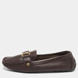 Louis Vuitton Brown Leather Oxford Slip On Loafers Size 38