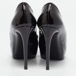 مملوكة مسبقًا Louis Vuitton Brown/Burgundy Patent Leather And Infini Canvas Bow Peep Toe Platform Pumps Size 39