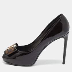 مملوكة مسبقًا Louis Vuitton Brown/Burgundy Patent Leather And Infini Canvas Bow Peep Toe Platform Pumps Size 39