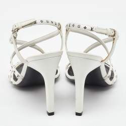  Louis Vuitton White Monogram Satin Citizen Strappy Sandals Size 36
