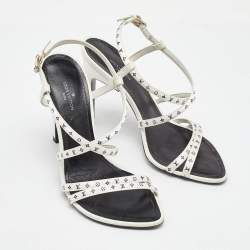  Louis Vuitton White Monogram Satin Citizen Strappy Sandals Size 36