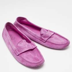 Louis Vuitton Pink Suede Slip On Loafers Size 39.5