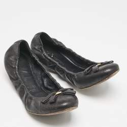 Louis Vuitton Black Monogram Leather Elba Scrunch Ballet Flats Size 39