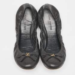 Louis Vuitton Black Monogram Leather Elba Scrunch Ballet Flats Size 39