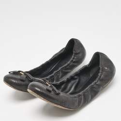 Louis Vuitton Black Monogram Leather Elba Scrunch Ballet Flats Size 39