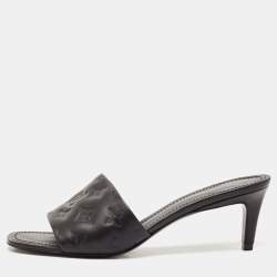 Louis Vuitton Black Monogram Embossed Leather Revival Slide Sandals Size 40