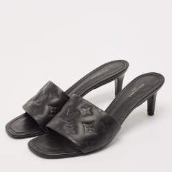 Louis Vuitton Black Monogram Embossed Leather Revival Slide Sandals Size 40