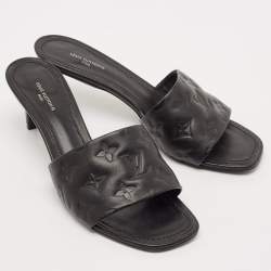 Louis Vuitton Black Monogram Embossed Leather Revival Slide Sandals Size 40