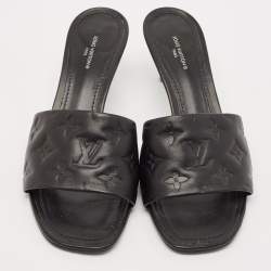 Louis Vuitton Black Monogram Embossed Leather Revival Slide Sandals Size 40