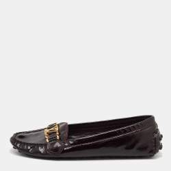 Louis Vuitton Burgundy Patent Leather Oxford Loafers Size 38.5