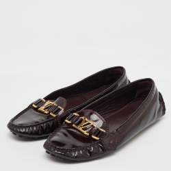 Louis Vuitton Burgundy Patent Leather Oxford Loafers Size 38.5
