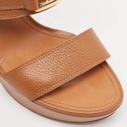 Pre Owned صندل لوي فيتون جلد بني سير كاحل أفقي مقاس 38.5 