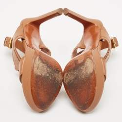 Pre Owned صندل لوي فيتون جلد بني سير كاحل أفقي مقاس 38.5 