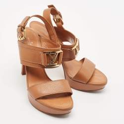 Pre Owned صندل لوي فيتون جلد بني سير كاحل أفقي مقاس 38.5 