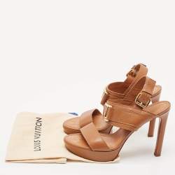 Pre Owned صندل لوي فيتون جلد بني سير كاحل أفقي مقاس 38.5 