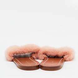 Louis Vuitton Pink Mink Fur Lock It Flat Slide Sandals Size 36