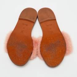 Louis Vuitton Pink Mink Fur Lock It Flat Slide Sandals Size 36