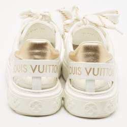 Pre Owned Louis Vuitton White Leather and Monogram PVC Time Out Sneakers Size 39