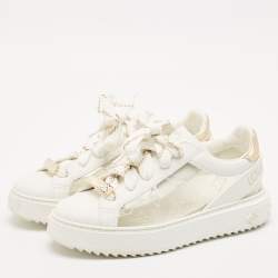 Pre Owned Louis Vuitton White Leather and Monogram PVC Time Out Sneakers Size 39
