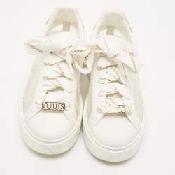 Pre Owned Louis Vuitton White Leather and Monogram PVC Time Out Sneakers Size 39