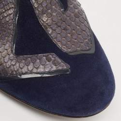 Louis Vuitton Navy Blue Python Leather and Suede LV Logo Smoking Slippers Size 36.5