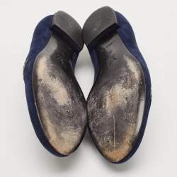Louis Vuitton Navy Blue Python Leather and Suede LV Logo Smoking Slippers Size 36.5