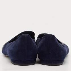 Louis Vuitton Navy Blue Python Leather and Suede LV Logo Smoking Slippers Size 36.5