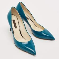 مملوكة مسبقًا حذاء كعب عالي لوي فيتون جلد بيج لامع خط عين مقدمة مدببة مقاس 39