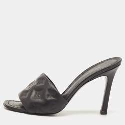Pre Owned Louis Vuitton Black Monogram Embossed Leather Revival Slide Sandals Size 39