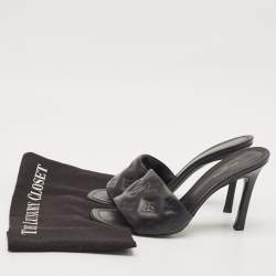 Pre Owned Louis Vuitton Black Monogram Embossed Leather Revival Slide Sandals Size 39