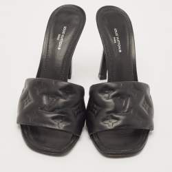 Pre Owned Louis Vuitton Black Monogram Embossed Leather Revival Slide Sandals Size 39