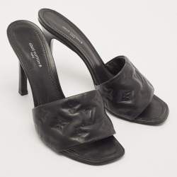 Pre Owned Louis Vuitton Black Monogram Embossed Leather Revival Slide Sandals Size 39