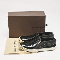 Louis Vuitton Black Patent and Leather Studded Tempo Slip On Sneakers Size 38