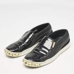 Louis Vuitton Black Patent and Leather Studded Tempo Slip On Sneakers Size 38