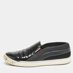 Louis Vuitton Black Patent and Leather Studded Tempo Slip On Sneakers Size 38