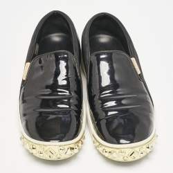 Louis Vuitton Black Patent and Leather Studded Tempo Slip On Sneakers Size 38