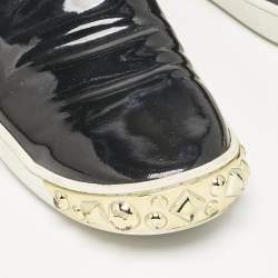 Louis Vuitton Black Patent and Leather Studded Tempo Slip On Sneakers Size 38