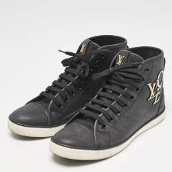 Louis Vuitton Black Nubuck Punchy Love Patch High Top Sneakers Size 36