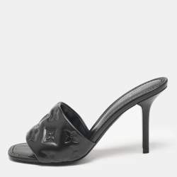 Louis Vuitton Black Monogram Embossed Leather Revival Slide Sandals Size 36.5