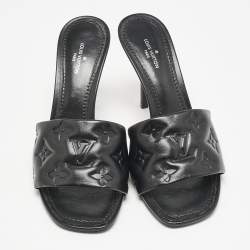 Louis Vuitton Black Monogram Embossed Leather Revival Slide Sandals Size 36.5