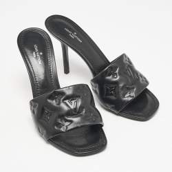 Louis Vuitton Black Monogram Embossed Leather Revival Slide Sandals Size 36.5