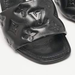 Louis Vuitton Black Monogram Embossed Leather Revival Slide Sandals Size 36.5